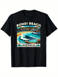 Men's T-Shirt Bondi Beach Rolling Waves With Surfers And Golden Coastline Australia
