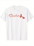 Men's T-Shirt Heartbeat With Red Ribbon And Love Symbol Line Art
