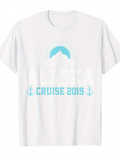 Men's T-Shirt Cruise 2019 Blue Anchors With Mountains And Sun Alaska