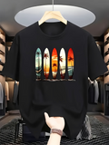 Men's T-Shirt Sunset Palm Beach Reflections On Vibrant Surfboard Silhouettes Under Tropical Skies Surfboard