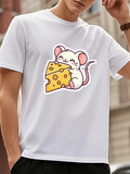 Men's T-Shirt Happy Cartoon Mouse With Cheese Holding A Chunk Of Cheese Mouse