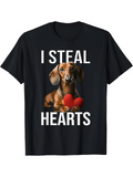 Men's T-Shirt I Steal Hearts Playful Puppy With Red Plush Heart Toy