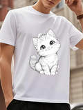 Men's T-Shirt Fluffy Whiskered Kitten Sitting With Big Sparkling Eyes Cat