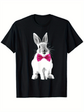 Men's T-Shirt Elegant Rabbit With Vibrant Pink Bow Tie And Soft Black Fur Bunny