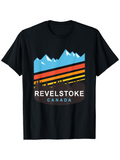 Men's T-Shirt Revelstoke Canada Retro Stripes With Stylized Blue Mountain Silhouette