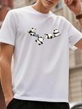 Men's T-Shirt Playful Pandas On A Branch Surrounded By Soft Green Leaves Panda