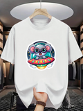 Men's T-Shirt Futuristic Cartoon Spaceship Floating With A Koala Surrounded By Stars
