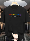 Men's T-Shirt Love Is Love Rainbow Hearts Symbols With Pride Colors Theme