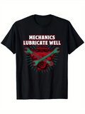 Men's T-Shirt Mechanics Lubricate Well Red Illustration With Wrenches And Engine Parts