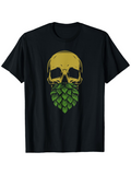 Men's T-Shirt Golden Skull With Leafy Green Patterned Beard Skull