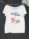 Men's T-Shirt Striped Parasol Over Picnic Basket With Sun Lounger Beach Chair