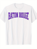 Men's T-Shirt Baton Rouge Bold Purple Letters On Classic White Cotton T Shirt