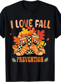 Men's T-Shirt I Love Fall Prevention With Playful Leaves And Cartoon Happy Socks