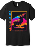 Men's T-Shirt Colorado Sunset Mountains With Majestic Elk Silhouette Standing Alone