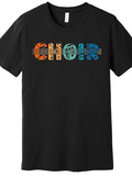 Men's T-Shirt Colorful Musical Notes Printed Across Bold Choir Letters