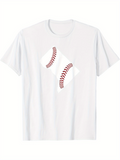 Men's T-Shirt Minimalist White Tee With Abstract Red Seam Baseball Design