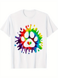 Men's T-Shirt Vivid Rainbow Paint Splash With Vibrant Colors Radiating Around A Paw Print