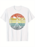 Men's T-Shirt Retro Sunset Stripes With Silhouetted Stargazing Telescope Tripod