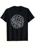 Men's T-Shirt Coffee Time Bold White Bubble Lettering Surrounded By Playful Dots On Black Shirt