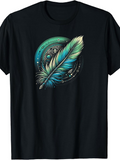 Men's T-Shirt Celestial Swirls With Turquoise And Gold Feather Dreamy Night Feather