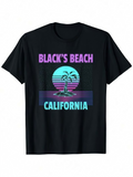 Men's T-Shirt Blacks Beach California With Palm Tree Retro Sunset Scene