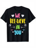 Men's T-Shirt We Bee Lieve In You Playful Hearts Bees And Bold Lettering