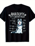 Men's T-Shirt Anatomy Of A Siberian Husky Cute Diagram Featuring Smiling Blue Eyed Playful Husky Dog
