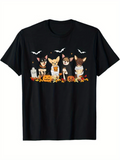 Men's T-Shirt Halloween Pumpkins With Cute Dogs And Playful Bats Under Night Sky