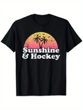 Men's T-Shirt Sunshine Hockey Palm Trees With Sunset And Flying Birds