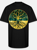 Men's T-Shirt Golden Roots Tree With Circular Cosmic Background Artwork Tree