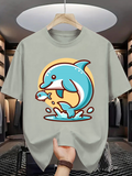 Men's T-Shirt Joyful Blue Dolphins Splashing In Vibrant Cartoon Ocean Setting Dolphin