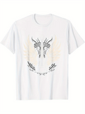 Men's T-Shirt Abstract Tribal Winged Horns And Feathers Surrounding Central Skull