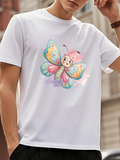 Men's T-Shirt Colorful Pastel Wings On Whimsical Smiling Cartoon Butterfly