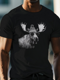 Men's T-Shirt Winter Hat And Glasses Moose Graphic Amid Urban Streetwear Vibes Moose