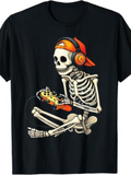 Men's T-Shirt Vintage Skeleton Wearing Headphones And Playing Video Game Controller