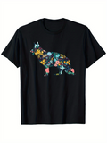 Men's T-Shirt Vibrant Wild Flowers Blooming Within Silhouette Of Howling Wolf