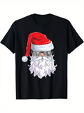 Men's T-Shirt Cool Sunglasses And Festive Hat On Cartoon Santa Claus