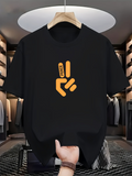 Men's T-Shirt Peace Gesture With Abstract Lines Surrounded By Orange Modern Hand Symbol