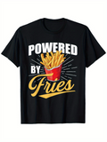 Men's T-Shirt Powered By Fries Glowing Golden Sunburst With Crispy French Fries In Box