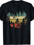 Men's T-Shirt Vintage Sunset With Tall Pine Trees And Forest Landscape Silhouette