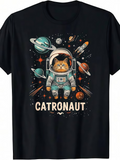Men's T-Shirt Catronaut Floating Among Vibrant Planets Stars And Cosmic Galaxies Cat