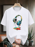 Men's T-Shirt Colorful Paint Splashes With Artistic Headphones Design Headphone