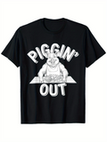 Men's T-Shirt Piggin Out Happy Cartoon Pig Feasting At A Table