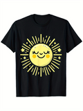 Men's T-Shirt Happy Yellow Sun Radiating Light Surrounded By Stars On Black Shirt Sun