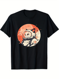 Men's T-Shirt Orange Moonlight With Space Helmet Clad Cat Astronaut