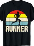 Men's T-Shirt Runner With Vintage Sunset And Silhouette Athlete Under Retro Colored Sky