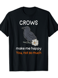 Men's T-Shirt Crows Perched On Daisies With Playful Happy Lettering Crow