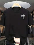 Men's T-Shirt Minimal White Cross With Bold Lettering Over Solid Fabric Cross