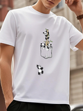 Men's T-Shirt Cartoon Pocket Illustrations With Playful Black And White Panda Cubs
