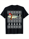 Men's T-Shirt Christmas Patterned Snowflakes With Santa Hat Wearing Fish